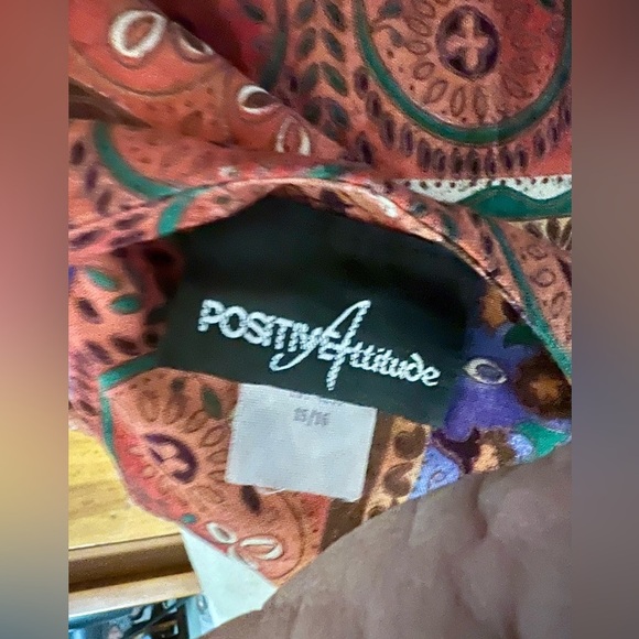 Positive Attitude Rayon Abstr Floral Sz 15/16 Vintage Button Frt Elastic Waist - Picture 4 of 4